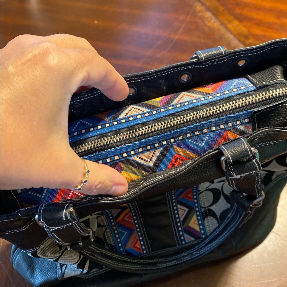 Upcycled Coach Satchel washed and leather added. - Picture 4 of 16